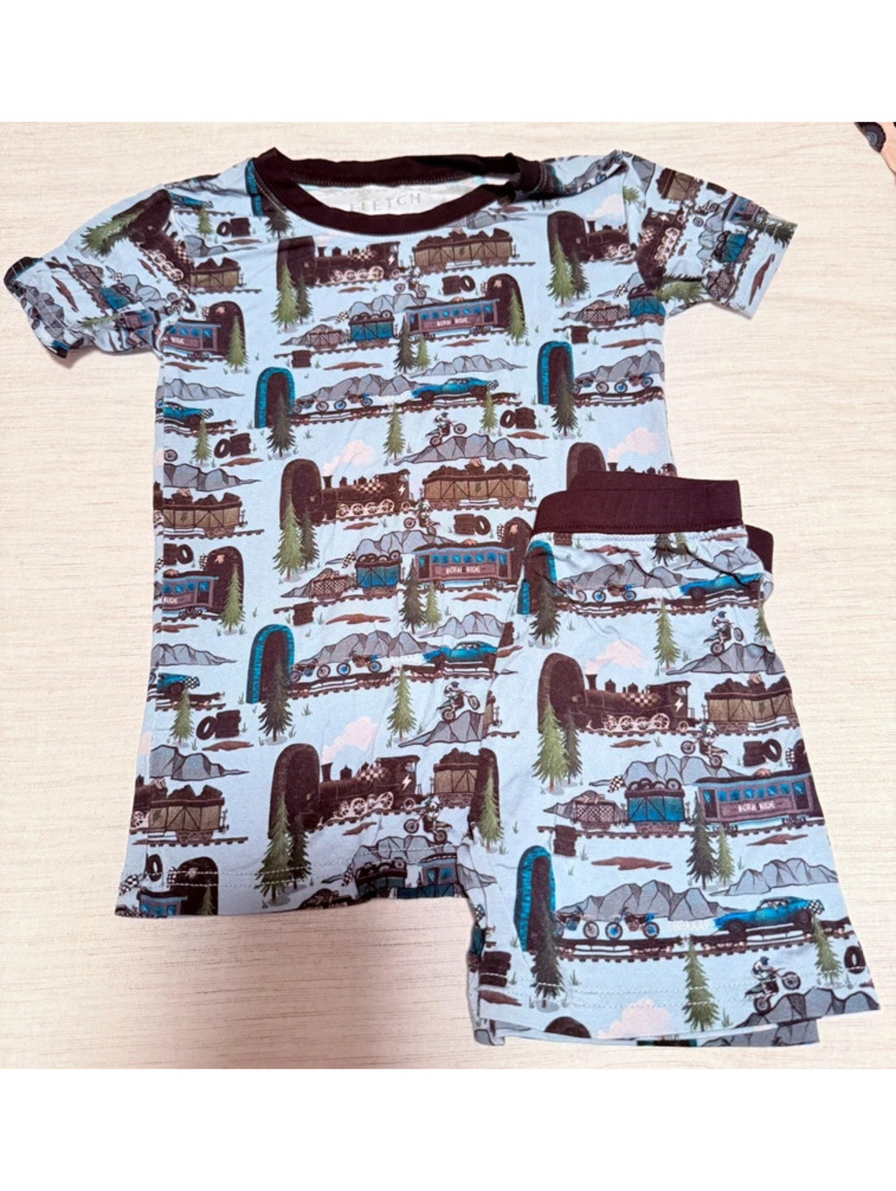 Fletch train grey two piece bamboo pajamas